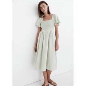Madewell Smocked Lucie Mint Dress. Milkmaid Linen. Boho Cottagecore Small